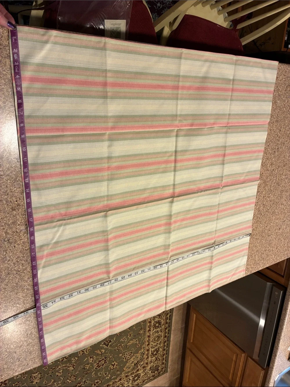 Longaberger 36” Cabana Stripe Fabric Square SMELLS MUSTY